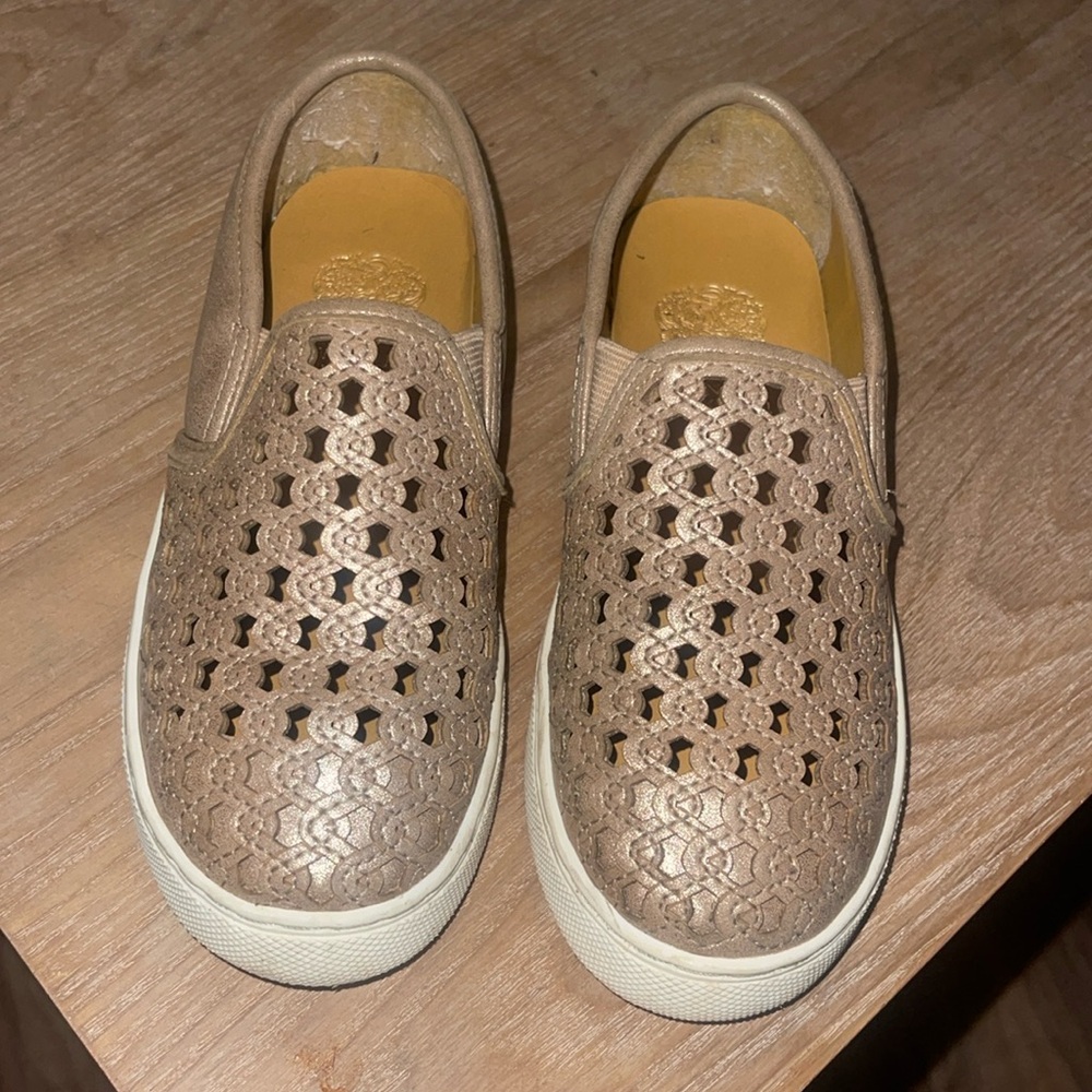 Vince Camuto champagne/gold girl sneakers.